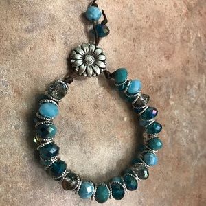 Crystal blue and iridescent woven bracelet